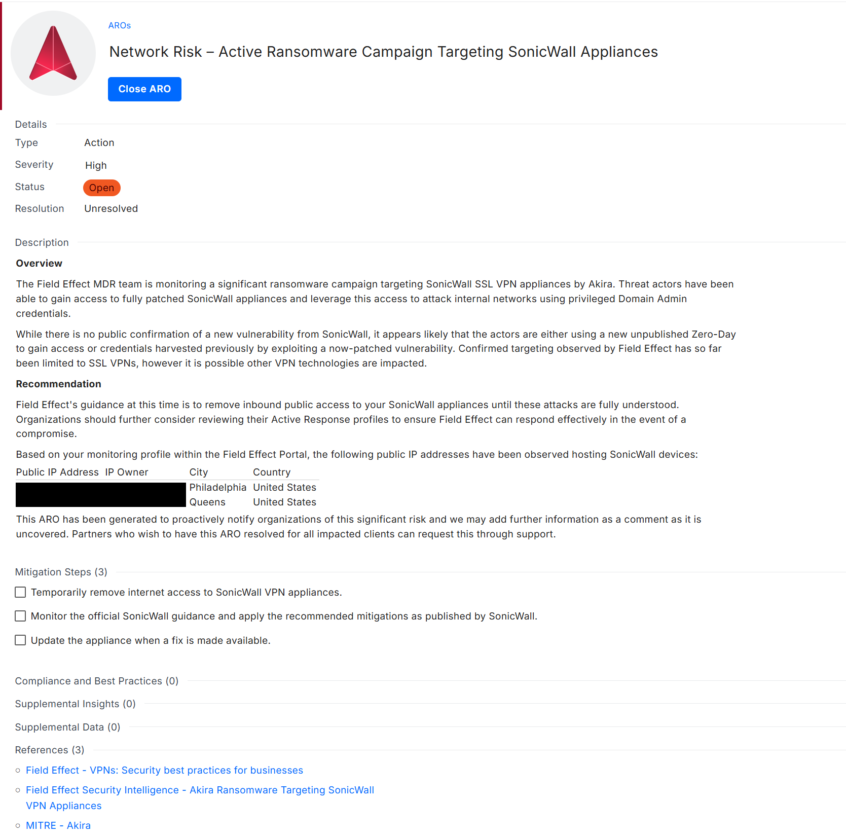 ARO-SonicWall VPN