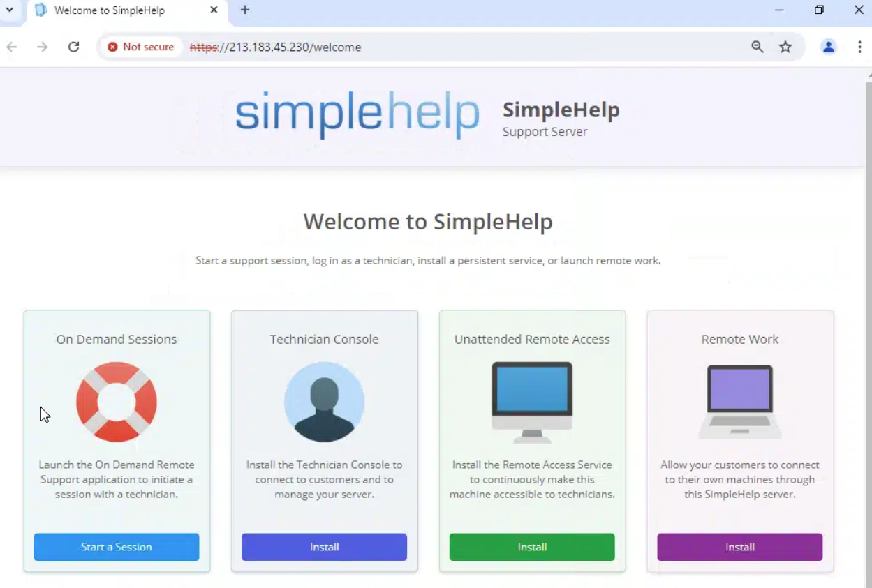 SimpleHelp Server Screen Shot First Attack